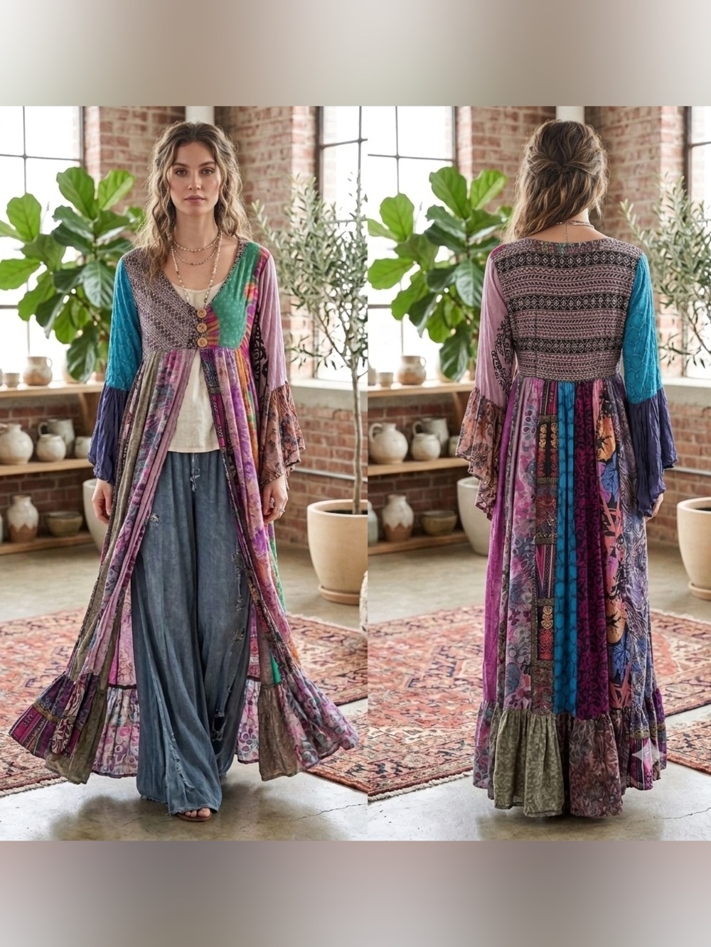 Jayli Bohemian Patchwork Rhapsody Duster - Multicolor